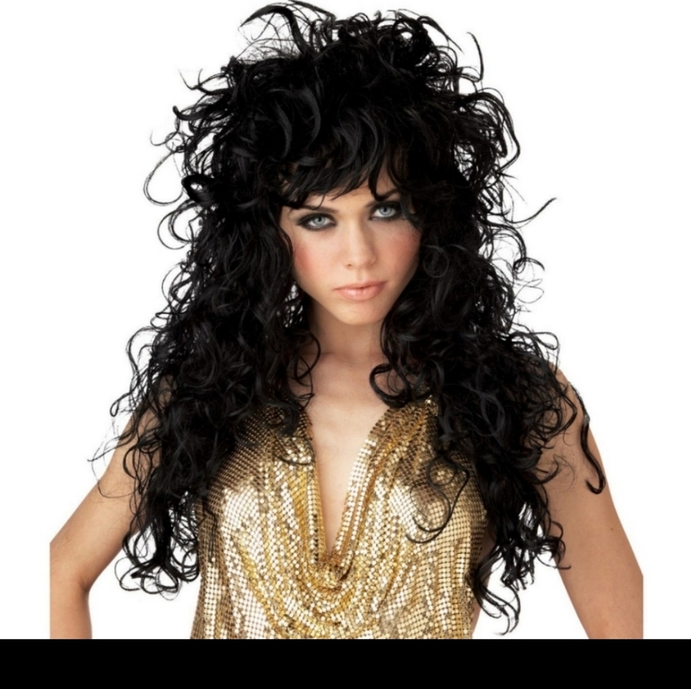 Black curly wig halloween costume